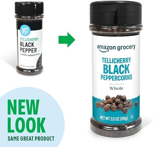 Amazon Grocery, Tellicherry Whole Black Peppercorns, 3.5 Oz