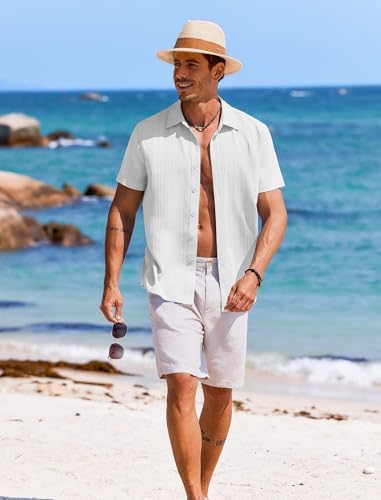 COOFANDY Men's Casual Button Down Shirts Short Sleeve Textured Summer Beach Shirts