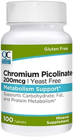 Quality Choice Chromium Picolinate 200 mcg for Support of Carbohydrates, Protein, and Fat Processing. 100 Tablets. Free of Preservatives, Artificial Flavors & Gluten.