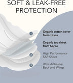 Unscented Ultra Thin Sanitary Pads (20 Count, Overnight) – Organic Cotton Feminine Pads with Wings for Women, Super Absorbent & Soft, Period Protection, Hypoallergenic