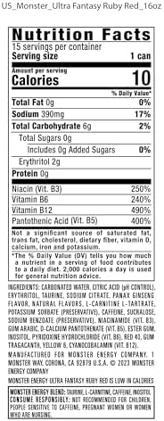 Monster Energy Ultra Fantasy Ruby Red, Sugar Free Energy Drink, 16 Ounce | Pack of 15