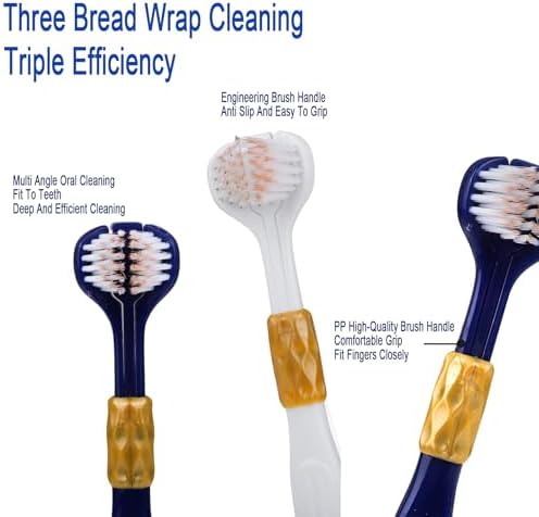 6 Pcs 3-Sided Toothbrush,Adult Toothbrushes,Soft Brushed 3-Sided Cleaning Toothbrush (Dark Blue-White)