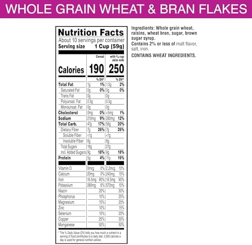 Kellogg’s Raisin Bran Breakfast Cereal, High Fiber, 28g Whole Grain, Large Size, 20.9 oz