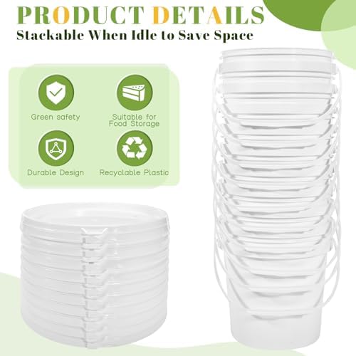 10 Pack 1.4 Quarts White Plastic Buckets with Lids and Handles –Compact Portable Containers for Organizing Dry Food, Paint, Camping Gear, Fishing Accessories