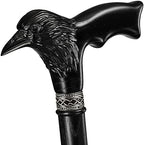 Asterom Handmade Wooden Carved Walking Cane for Men and Women - Raven - Stylish Walking Stick Gothic Crow Cane