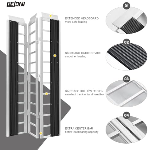 BEJONI 85" L Tri-Fold Snowmobile Ramp, Extra-Wide Aluminum Loading Ramps, 1600LBS, Heavy-Duty ATV Ramp for Pickup Truck, Trailer, UTVs, ATVs, Motorcycles, Dirt Bikes, Winter Gift for Man