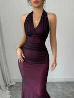 Women's Sexy Halter Neck Sleeveless Maxi Dress - Sheer Mesh Bodycon Mermaid Gown for Evening Party, Club, and Formal Events