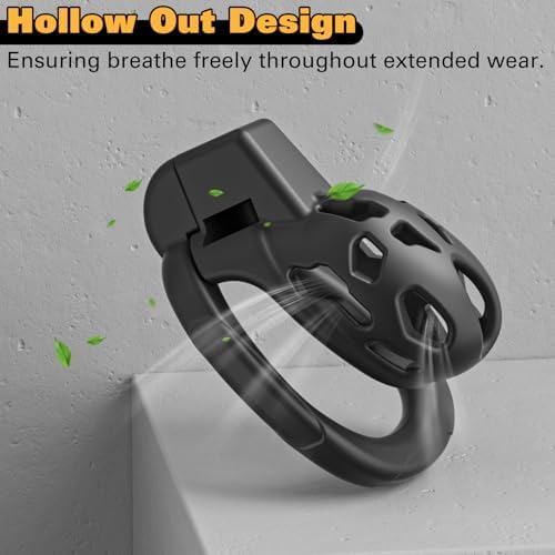 Male Chastity Cage with 5 Size Rings, Lightweight Breathable Chastity Device with Invisible Lock, Comfortable Fit with Ventilated Design & Urination Hole (XS,Black)