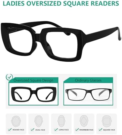 Eyekepper 4 Pack Stylish Reading Glasses Women - Oversized Square Readers Black