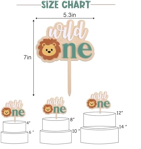 Lion Wild One Cake Topper - Wooden and Acrylic Jungle Safari 1st Birthday Cake Topper, Wild One Birthday Decorations for Boys, Jungle Animal Party Decor