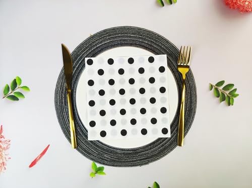Black Polka Dots White Napkins, 2-Ply Disposable,Wedding Party Napkins Paper Everyday for Birthday Graduation Shower (BlackDots/White),40 pcs 6.5 in