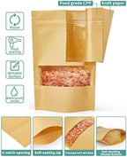 FireKylin 100 Pcs Brown Paper Bags with Window, 3.5" x 5.5" Stand Up Pouches, Zipper Food Storage Bags for Packaging Products, Reusable, Sealable