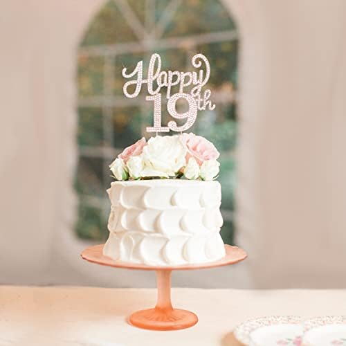 LASKYER Happy 19th Birthday Decorations,19th Birthday Rose Gold Rhinestone Cake Topper - Cheers to Nineteen Years Old Bday Party Metal Sparkly Cake Centerpieces Sign.