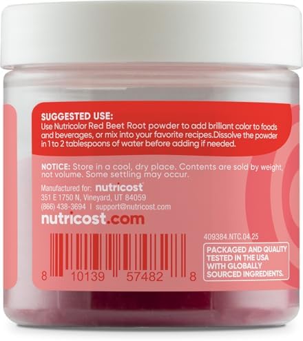 Nutricost Red Plant Based Food Coloring From Beet Root Powder (75 Servings) - Nutricolor Color Alternative For Food & Beverages