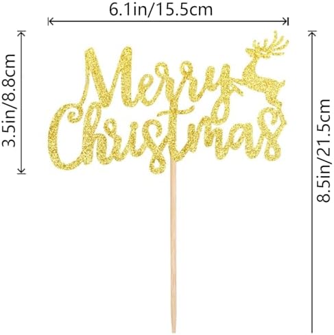 1Pcs Merry Christmas Cake Topper Glitter Gold Reindeer Christmas Cake Decoration for New Years Eve Xmas Holiday Birthday Party Supplies