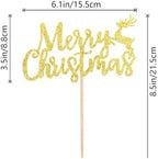1Pcs Merry Christmas Cake Topper Glitter Gold Reindeer Christmas Cake Decoration for New Years Eve Xmas Holiday Birthday Party Supplies