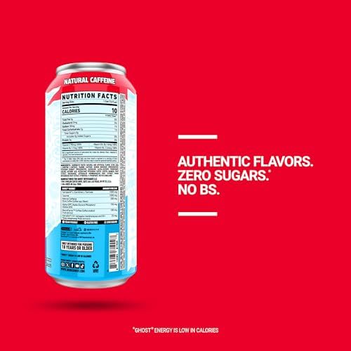 GHOST Energy Drink - 12-Pack, 'Merica Pop, 16oz Cans - Energy & Focus & No Artificial Colors - 200mg of Natural Caffeine, L-Carnitine & Taurine - Gluten-Free & Vegan