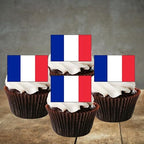 24 French Flag Edible Cupcake Toppers, France Flags, Edible Cake Decorations, Flags Of The World Cake Decor, Eurovision Party Decor, Paris Theme Patriotic Decorations