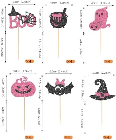 Rsstarxi 24 Pack Halloween Cupcake Toppers Glitter Ghost Boo Spider Bat Pumpkin Witch Hat Cupcake Picks Decorations for Halloween Theme Baby Shower Kids Birthday Party Cake Decorations