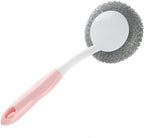 Kitchen Scrubbing Brush with Handle Wire Ball Scrubber Non-Slip Grip for Dishwashing Pots Pans and Glasses 9.84X3.54X0.39In
