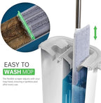 Mop and Bucket Set: 360° Flat Squeeze Mop with Long Handle & Wringer Bucket, 6 Washable Microfiber Pads for Kitchen, Bathroom, Wall Cleaning, Wet Dry Use, Lovely Gift for Women