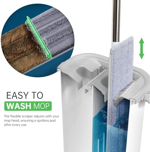 Mop and Bucket Set: 360° Flat Squeeze Mop with Long Handle & Wringer Bucket, 6 Washable Microfiber Pads for Kitchen, Bathroom, Wall Cleaning, Wet Dry Use, Lovely Gift for Women