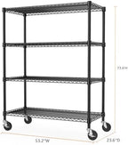 53" W Storage Shelves 1760LBS 4 Tier Metal Shelving Unit with Wheels Heavy Duty Garage Shelving Adjustable Wire Shelves for Pantry,Kitchen,Garage,Basement,Black 23.6" D x 53.2" W x 73.6" H