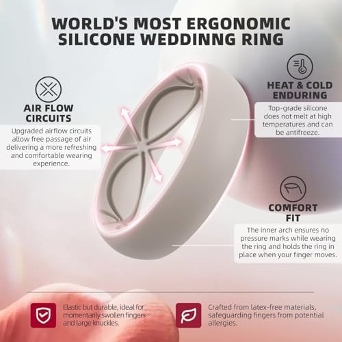 Egnaro 4/5/8 Variety Multipack Ergonomic Breathable Anniversary Rings, 6mm Wide - 2mm Thick Rubber Wedding bands women, silicone Rings Women with Half Size