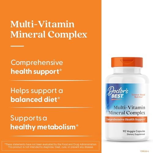 Doctor's Best Multi-Vitamin Mineral Complex - Daily Vegan Multivitamin for Women & Men, Vitamins A, C, D3, E, K2, Riboflavin, & Niacin, Health Support Supplement for Adults, Non-GMO - 90 Veg Capsules