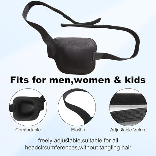 2Pcs 3D Eye Patches for Adults, Adjustable Medical Eyepatch for Lazy Eye, Large Black(Left and Right