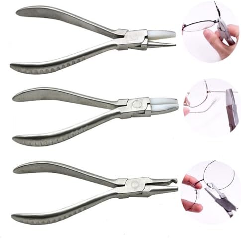 Airgoesin 3pcs Nose Pad Arm Adjusting Pliers Hand Tool Frames Eye Glasses Repair Tool Round Nylon Jaw Eyeglasses Frame Pliers Optical Pliers Eye Glasses Adjusting Pliers + 1 Mini Screwdriver