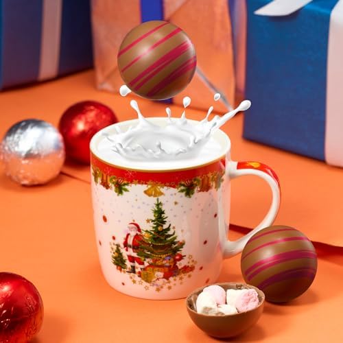 Hot Chocolate Bombs Marshmallow Filled Balls - Set of 6-2 Flavors White & Red Swirl Caramel & Fudge Brownie Candy Chocolates Winter - Best Cocoa Filled Marshmallows - Bomb Gift Set, Delicious Gifts