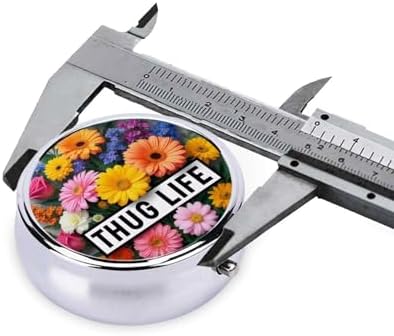 Thug Life Flowers Printed Pill Organizer,Round Travel Pill Organizer Mini Medicine Pill Box for Purse Iron Plating
