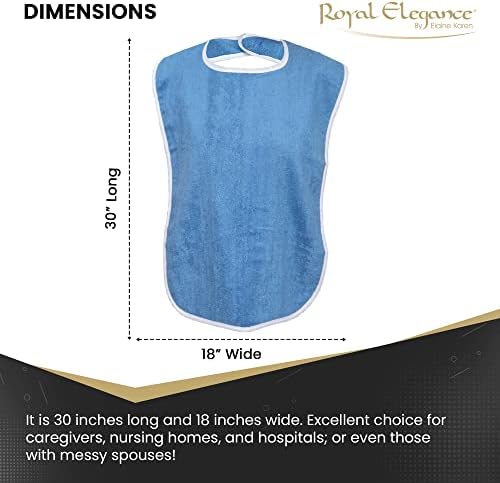 Elaine Karen Adult Bibs for Eating - Adult Bibs for Women - Bib for Men & Seniors - Bib for Adults, Clothing Protector, 100% Cotton Terry Cloth, Large 18x30, Absorbent, Machine Washable, Blue, 3 Pack