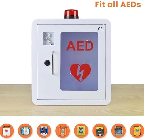 AED Defibrillator Storage Cabinet,Wall-Mounted Cardiac Defibrillation Alarm Box with Key and Alarm,Emergency AED Storage Cabinet,First Aid Case for Emergency Home,Office,Hospital