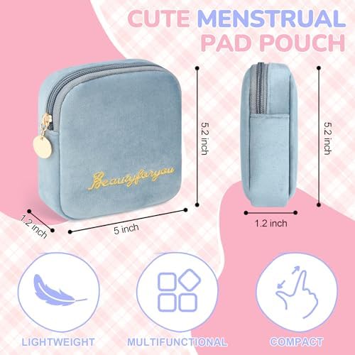 Flannel Sanitary Napkin Storage Bags for Women Portable Period Kit Menstrual Cup Pouches Feminine Pad Holder Tampons Collect Bags with Zipper Grey