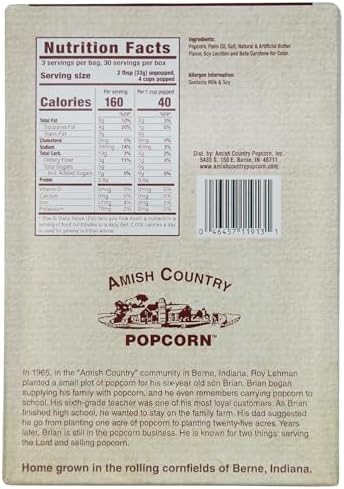 Amish Country Popcorn | Old Fashioned Microwave Popcorn | 10 Bags Ladyfinger Butter | Non-GMO, Gluten Free, Microwaveable and Kosher (10 Bags)