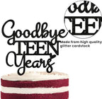 Goodbye Teen Years Cake Topper, Kissing My Teens Goodbye Cake Decorations, Happy 20th Birthday Decorations Party Decorations Black Glitter