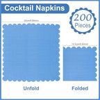 200 Pieces Cocktail Napkin, Sublaga 2-Ply Scalloped Edged Dessert Napkins Folded 5 x 5 Inches Disposable Gradient Color Paper Napkins for Dinner Wedding Birthday Baby Shower Party, Blue