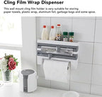 PerGar Kitchen Cling Film Rack, Plastic Wrap Dispenser With Cutter, Wall Mount Sauce Bottle Storage Rack, Multi Function Kitchen Cling Film Foil Dispenser with Screws (Grayish Blue)