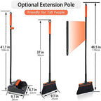 JEHONN Broom and Dustpan Set for Home, Long Handle Lightweight 180 Degree Rotating Broom Set Indoor, Upright Standing Dust Pan with Comb Teeth, Store Sweep Set for Room Kitchen Office Lobby