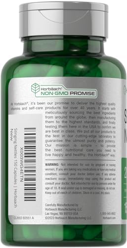 Horbäach Stinging Nettle Capsules | 150 Count | Herbal Leaf Extract Supplement | Non-GMO, Gluten Free