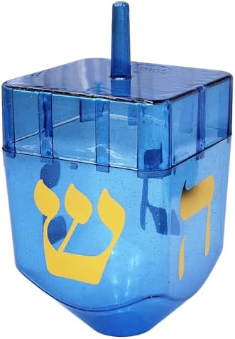 The Dreidel Company Blue Jumbo Hanukkah Fillable 6.5" inch Dreidel, Stands Straight On Table, Can Be Filled with Hanukkah Gelt Or Hanukkah Chocolate Coins