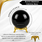 WholesaleGemShop Natural Black Obsidian Quartz 40-45 mm Ball Sphere Gemstone A+ with Stand Hand Carved Crystal Altar Healing Devotional Focus Spiritual Chakra Cleansing Metaphysical Gift for Men Women