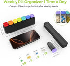 Weekly Pill Organizer 1 Time a Day, HIONXMGA Portable Travel Pill Box 7 Day, Large Once Daily Pill Case Holder, Color-Coded Pills Container Dispenser for Medication Vitamin Supplement Fish Oil, Black