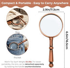 YOUEON 2 Pcs 6X Antique Magnifying Glass for Reading, Handheld Magnifier with Metal Handle, Portable Magnifying Lens for Books and Newspaper, Science Class, Observation