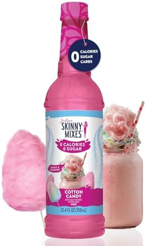 Jordan's Skinny Mixes Sugar Free Syrup, Cotton Candy Flavor, Fruit Flavored Water Enhancer, Drink Mix, Iced Tea, Lemonade, Drinks, Low Calorie Water Flavoring, Dairy & Gluten Free, Kosher, 25.4 Fl Oz, 2 Pack