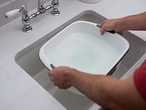 Addis Premium Soft Grip Large Rectangular Washing Up Bowl, 9.5 Litre, White and Grey
