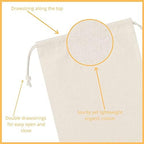 Drawstring Bags 100 Percent Cotton Bulk Wholesale - Heavy Duty Quality Pack of 100 - Size 6 x 8 (Natural Unbleached Cotton - Double Drawstring)