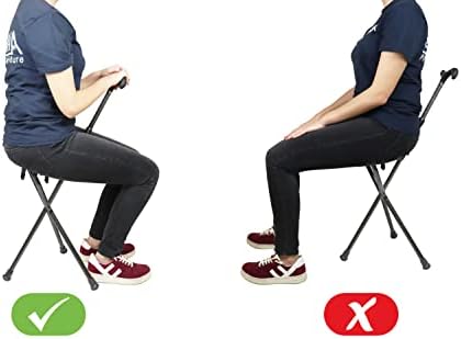 KMINA Cane with Seat Folding Lightweight, Carbon Fiber, Height Adjustable, Cane Chair for Woman and Men, Black, PRO Model